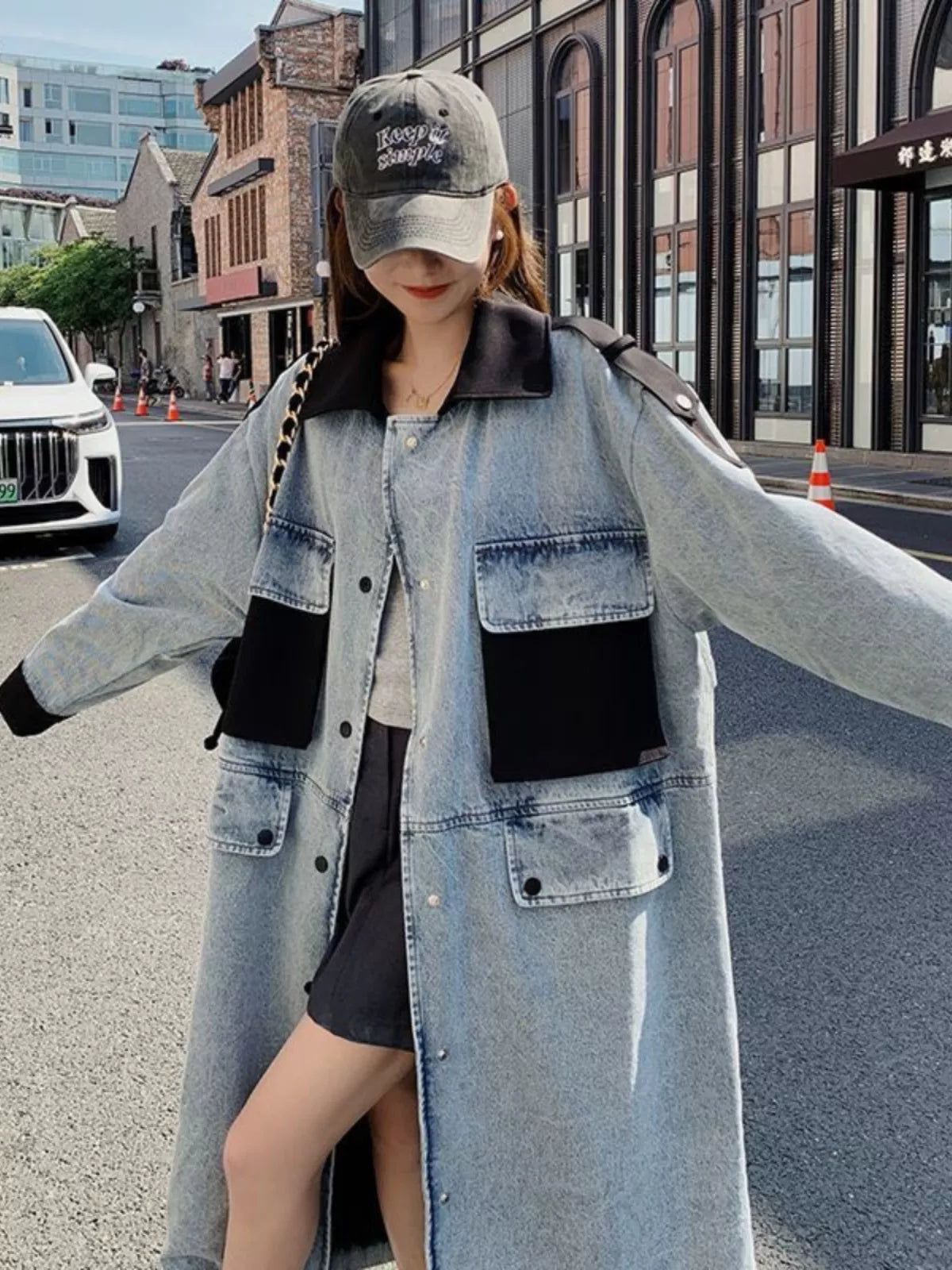 Long Denim Trench Coat for Women