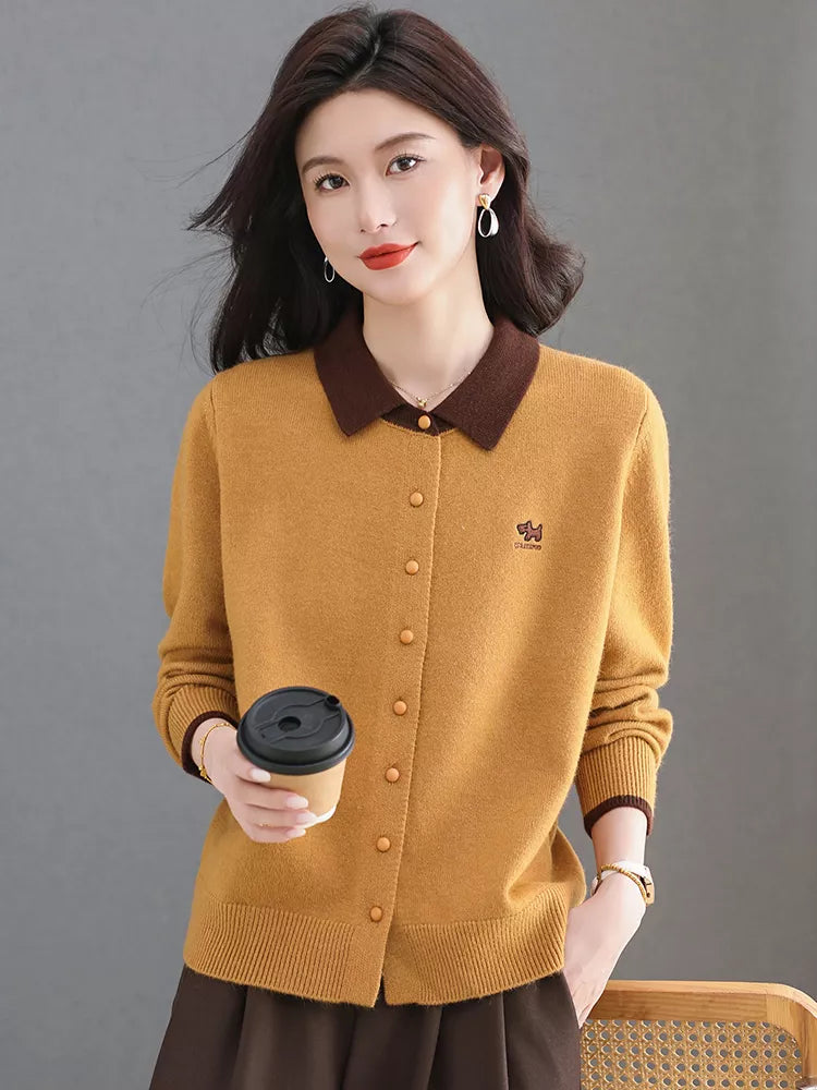 Cárdigan de punto con cuello en bloques de color para mujer