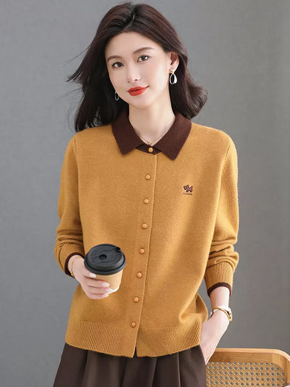 Cárdigan de punto con cuello en bloques de color para mujer