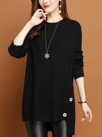 Suéter largo con botones laterales para mujer