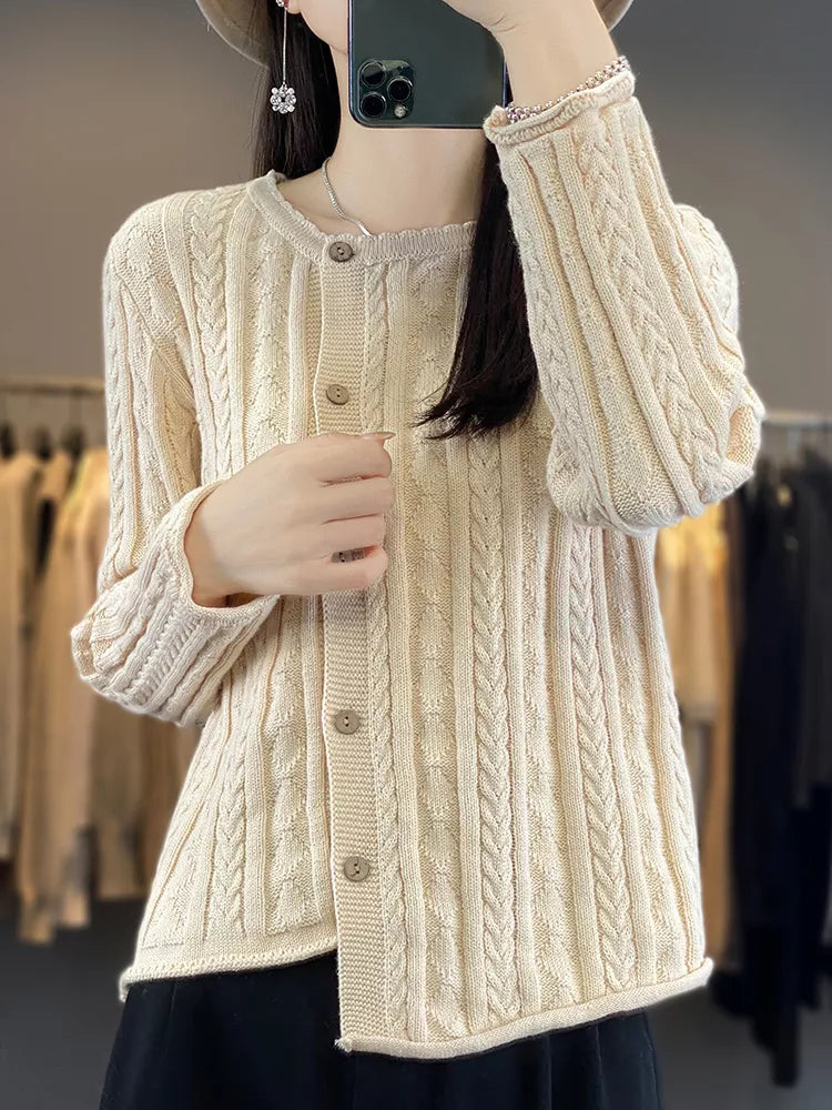 Cárdigan de punto de algodón para mujer con diseño asimétrico