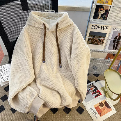 Sudadera con capucha de forro polar beige de alta gama para mujer