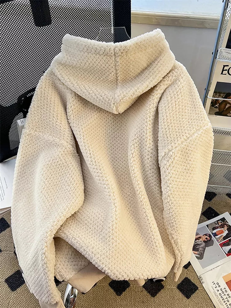 Sudadera con capucha de forro polar beige de alta gama para mujer