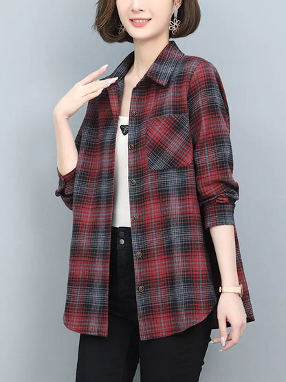 Lässige karierte Hemdjacke aus Baumwolle für Damen 