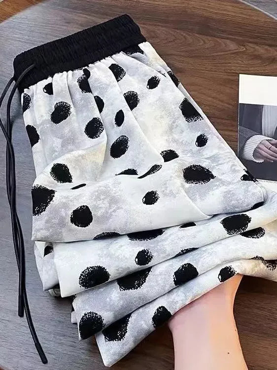 Pantalones anchos de gasa con lunares vintage para mujer