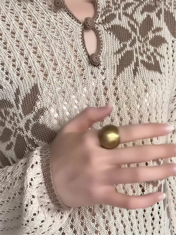 Bedrucktes, farblich abgesetztes Langarm-Strickoberteil für Damen