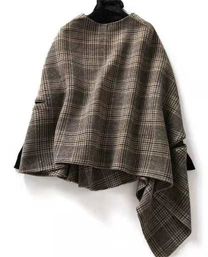 Cárdigan vintage de punto con cuello en V y cuadros para mujer