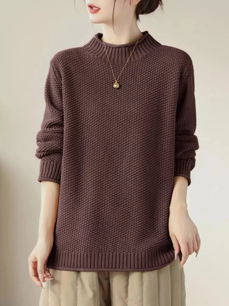 Suéter vintage de algodón con cuello alto para mujer