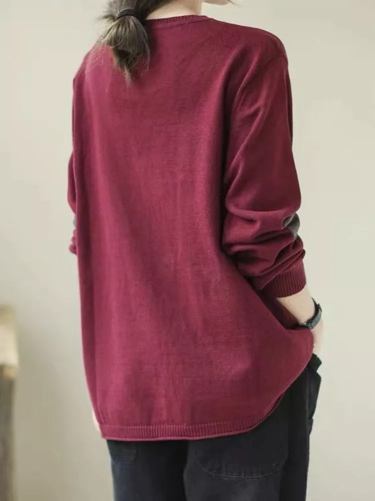 Vintage Colorblock Strickpullover für Damen