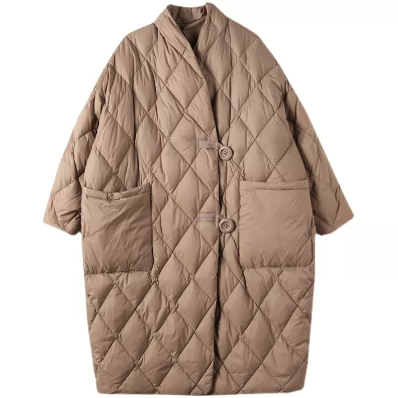 Roter, mittellanger Steppmantel mit Stehkragen für Damen