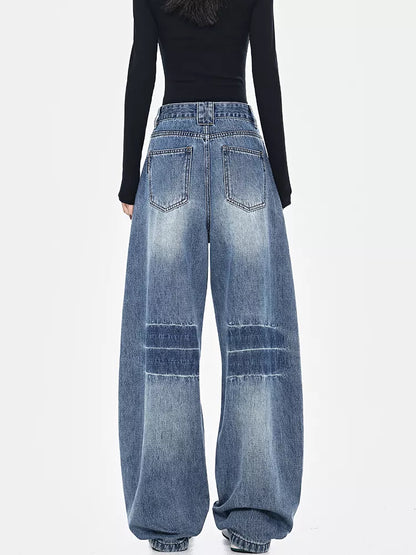 Vaqueros de pierna ancha con diseño curvo y deconstruido vintage para mujer