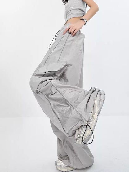 Pantalones cargo grises de secado rápido estilo paracaídas americano para mujer