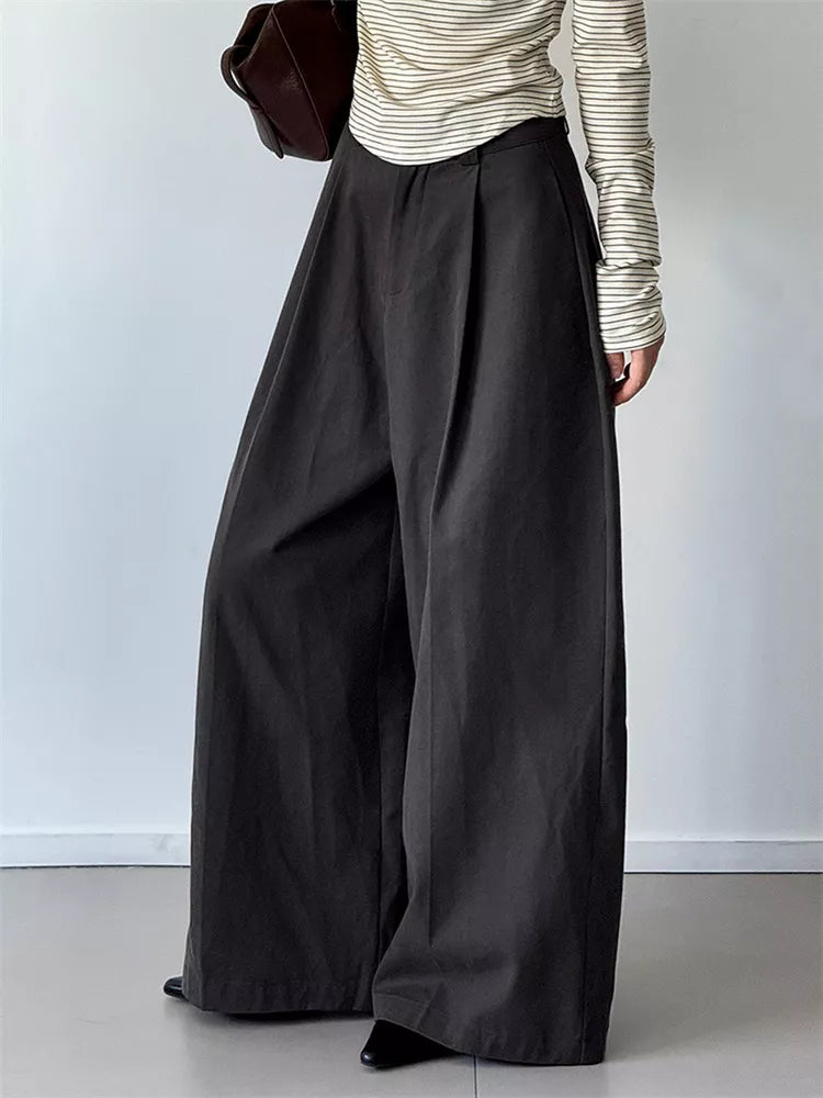 Pantalones casuales anchos de tencel plisados ​​para mujer