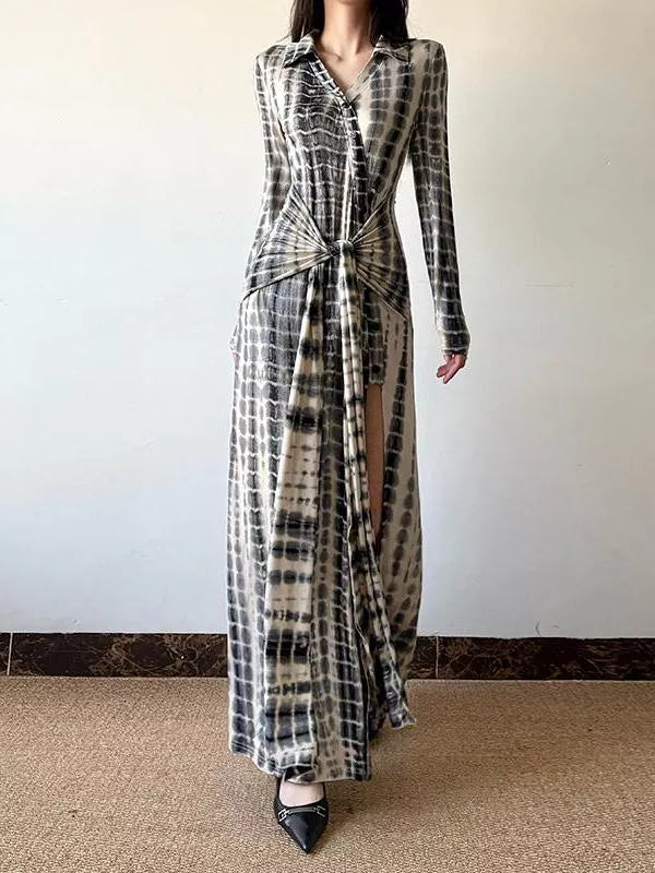 Vestido midi de manga larga estampado para mujer con abertura lateral