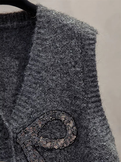 Paillettenbesetzte Strickjacke mit V-Ausschnitt für Damen