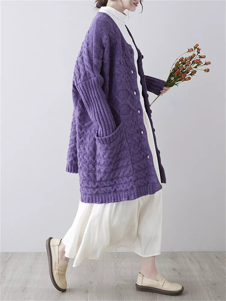 Cárdigan de punto morado de talla grande para mujer