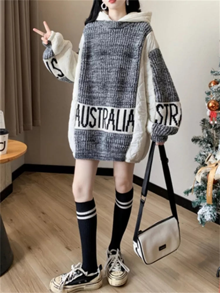 Oversized Color-block Hooded Sweater - Graphic Sleeve Streetwear Pullover