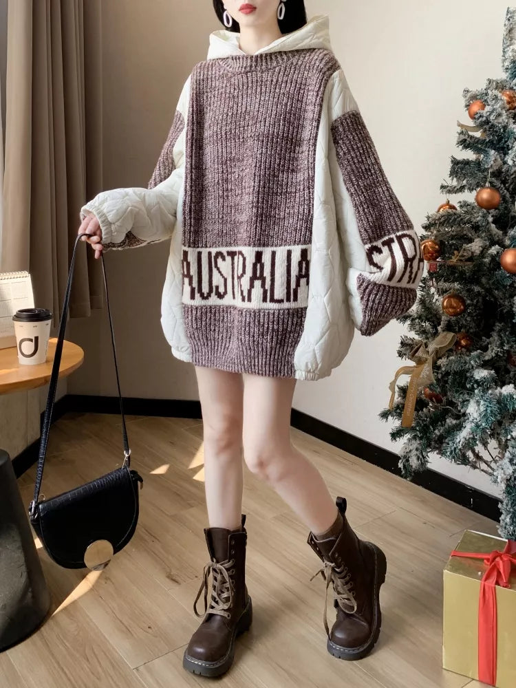 Oversized Color-block Hooded Sweater - Graphic Sleeve Streetwear Pullover