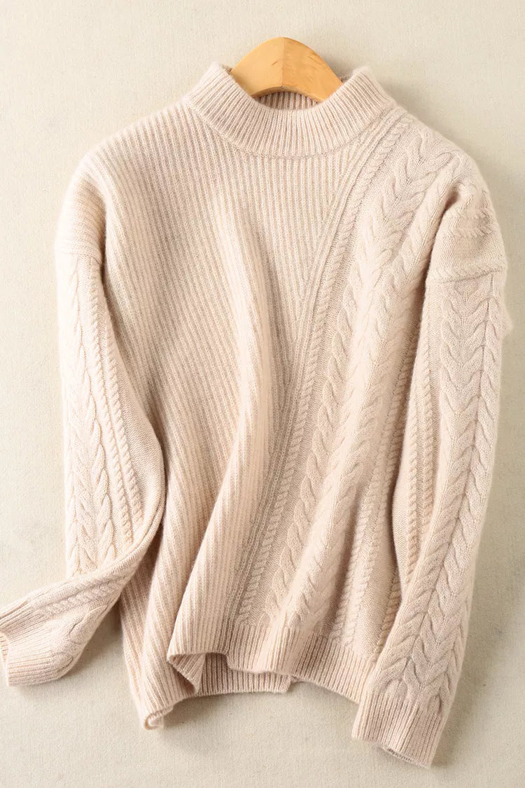 Dicker Damen-Zopfstrickpullover mit Stehkragen – Grobstrickpullover für den Winter