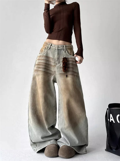 American Vintage Fleece-Lined Wide-Leg Denim Pants for Women