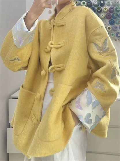 Women's Lilac Purple Faux Wool Chinese Style Coat