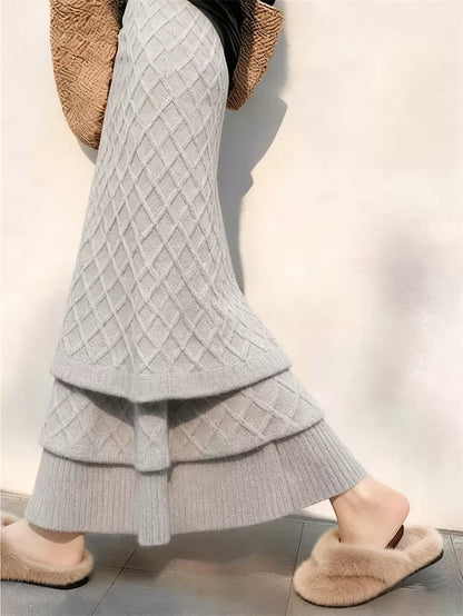 Women's Grey Knitted Tiered Cake Skirt