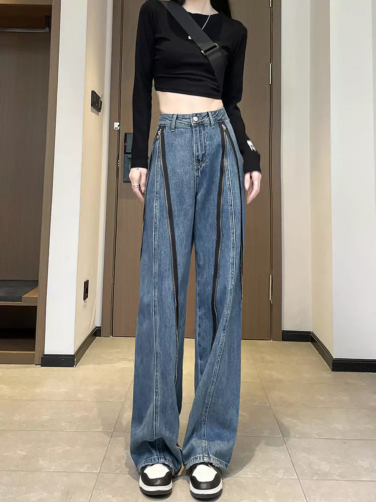 Vintage Distressed Straight-Leg High-Waist Jeans for Women