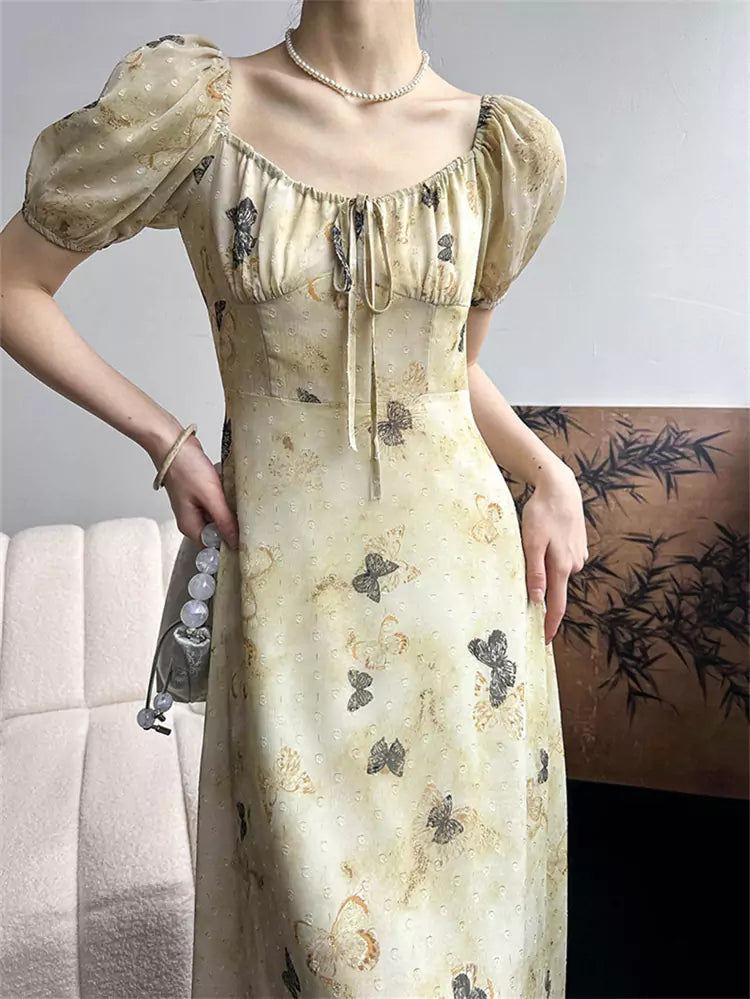 Vintage Print Elegant Slim Fit Midi Dress