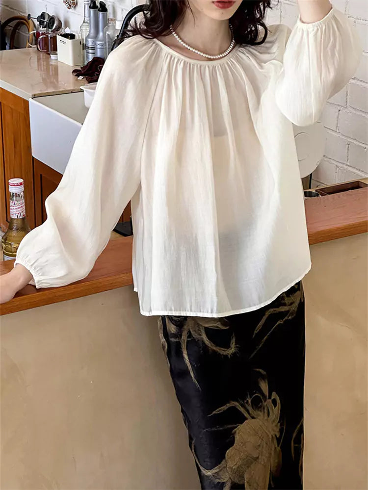 Chic Tencel Silk Blouse with Oriental Flair