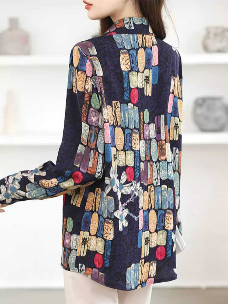 Fashion Printed Loose Fit Chiffon Blouse for Women  with Slimming Casual Style