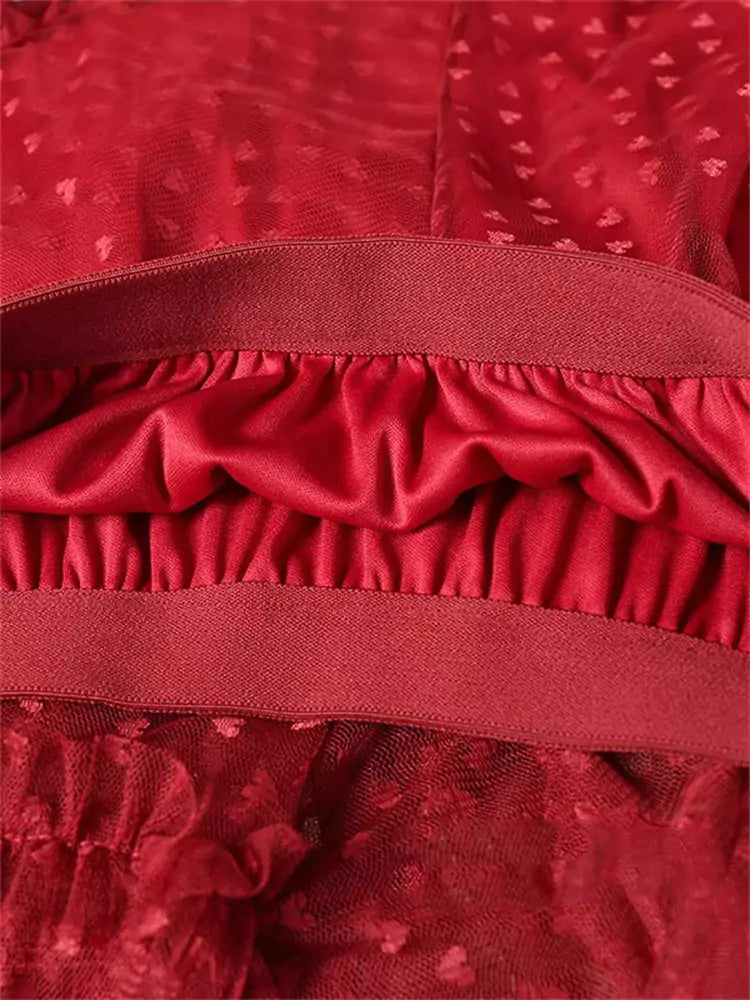 Falda larga de malla escalonada Fairycore de talla grande con corazones de jacquard