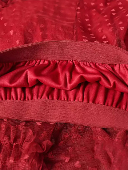 Fairycore Stufen-Maxirock aus Mesh in Übergröße mit Jacquard-Herzen