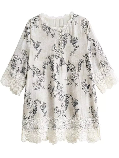 Modisches, locker geschnittenes Hemd mit Spitzenbesatz für Damen in Übergrößen