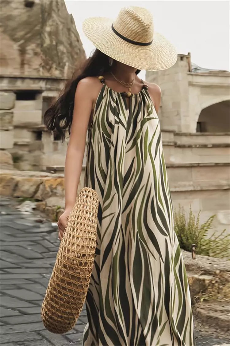 Maxikleid im französischen Stil mit Streifenmuster, Quasten und Spaghettiträgern für Damen