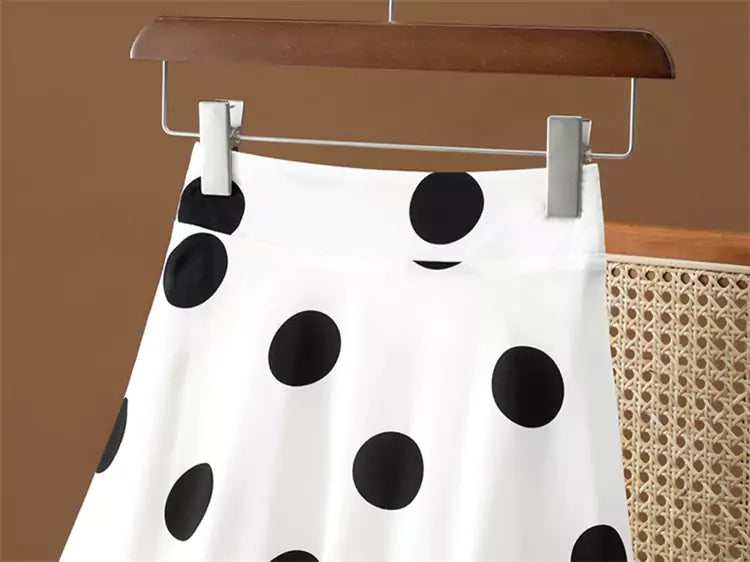 Eleganter, hochtaillierter Chiffon-Midirock mit Polka-Dots für Damen