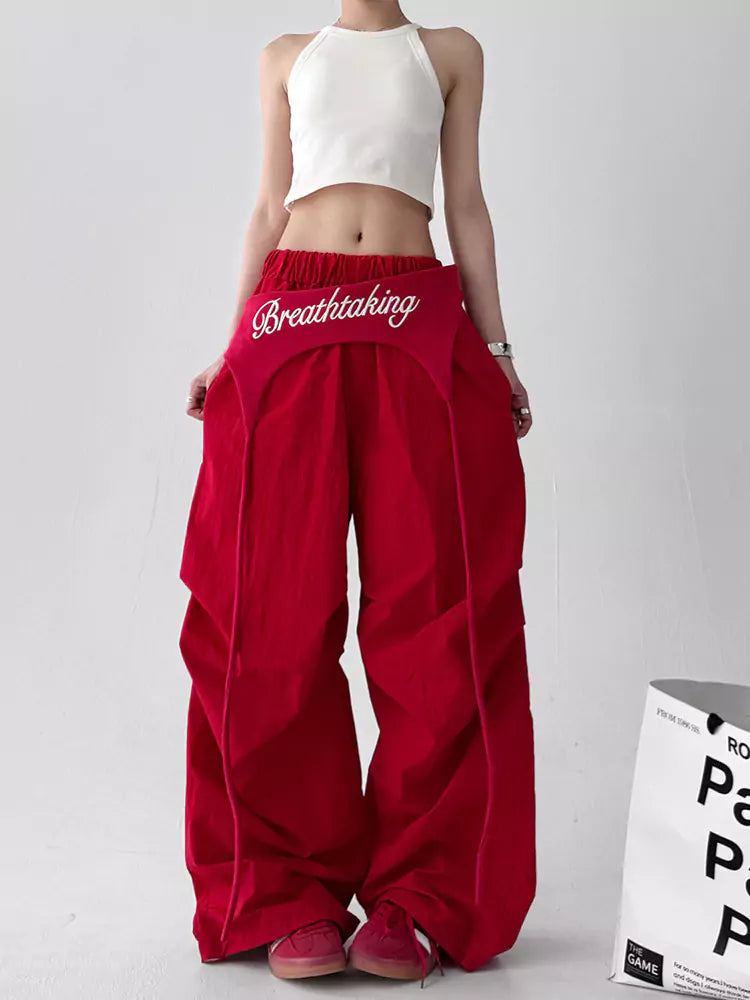 American Vintage Red Jazz Streetwear Wide-Leg Pants for Women