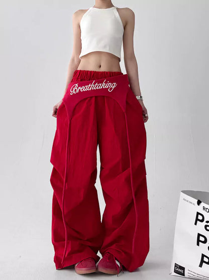 Pantalones anchos estilo jazz rojo vintage americano para mujer