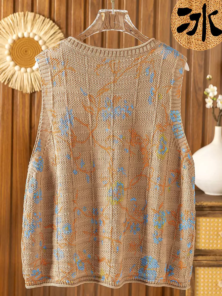 Locker geschnittene, leichte Strickweste aus bedruckter Eisseide für Damen