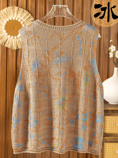 Locker geschnittene, leichte Strickweste aus bedruckter Eisseide für Damen