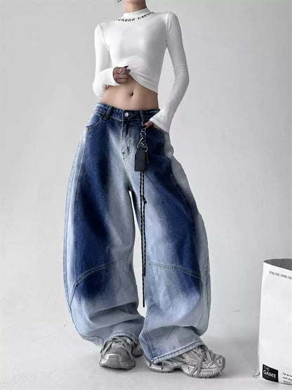 Vintage Jeans aus gewaschenem, geschwungenem Denim mit Farbverlauf für Damen