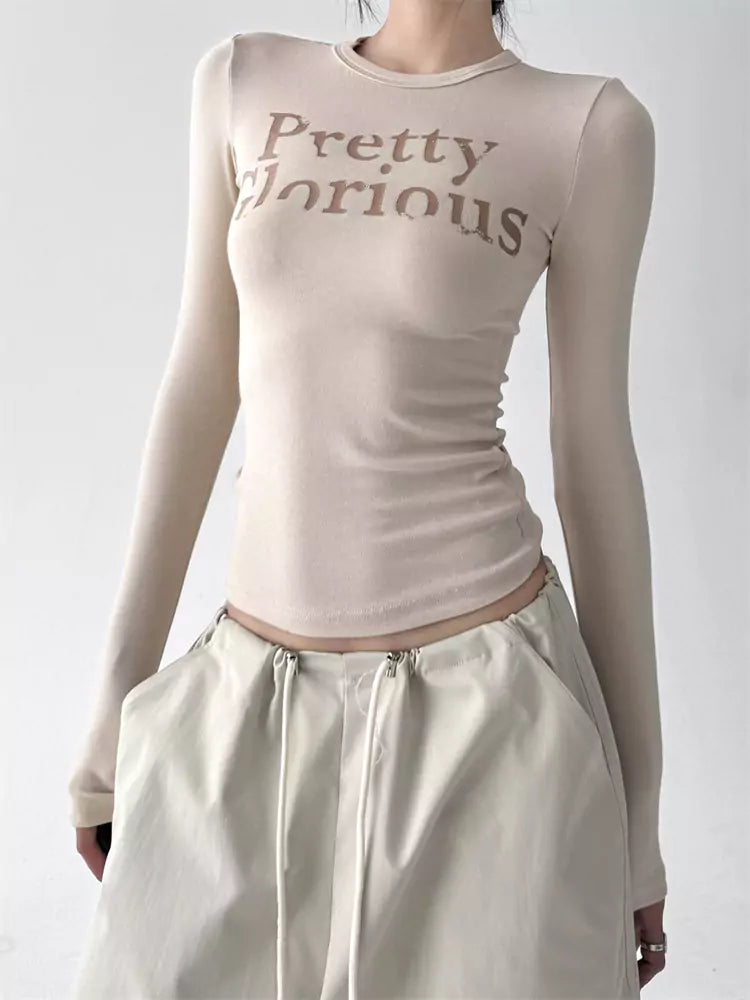 Slim Fit Black Letter Print Cropped T-Shirt for Women