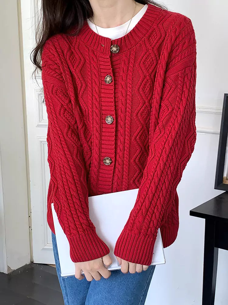 Cárdigan de punto trenzado de algodón para mujer