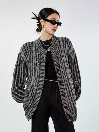 Cárdigan de punto holgado vintage para mujer