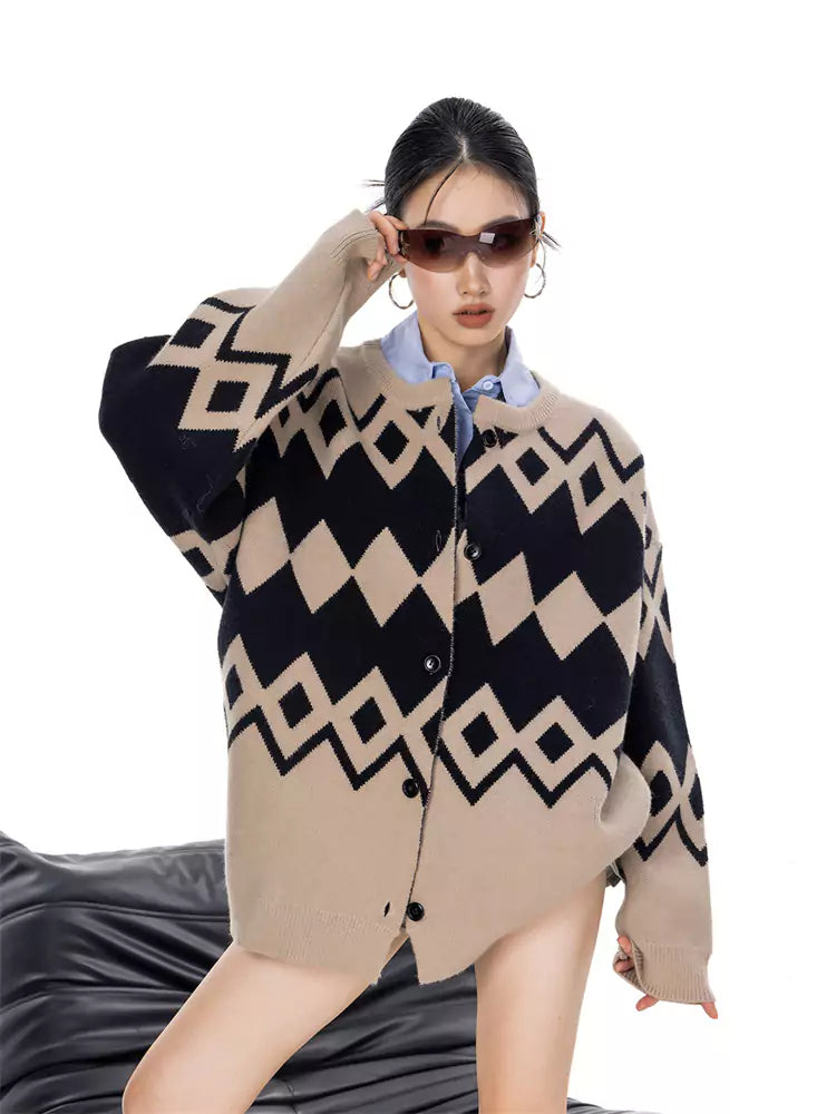 Cárdigan vintage de punto rombos para mujer