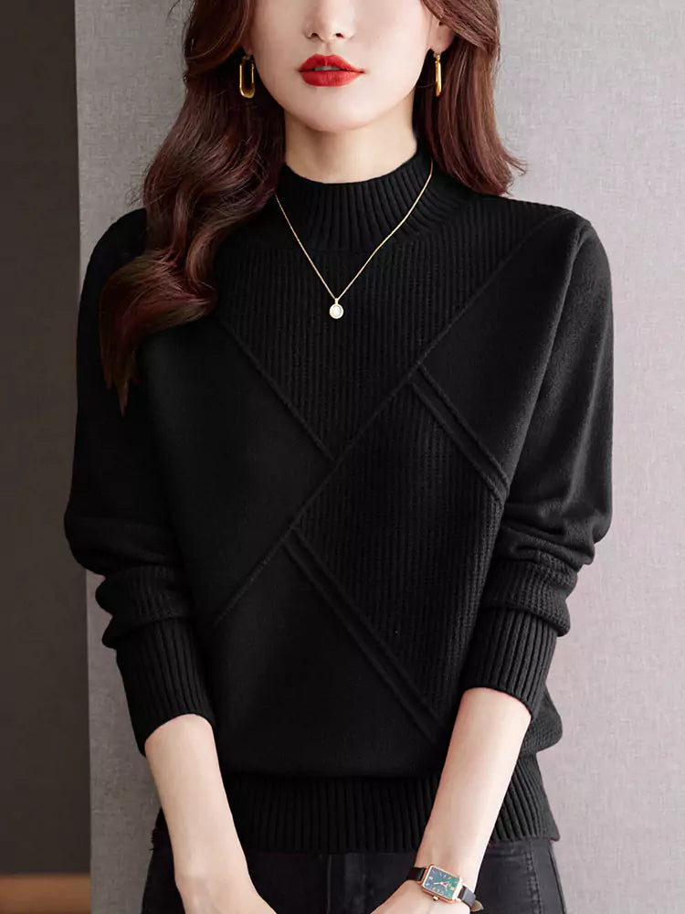 Suéter corto beige de cuello alto para mujer
