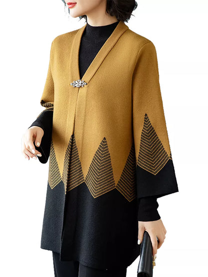 Cárdigan de punto holgado con bloques de color amarillo para mujer