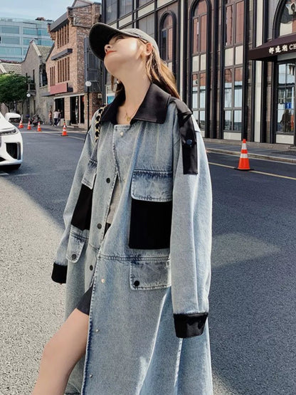 Langer Jeans-Trenchcoat für Damen