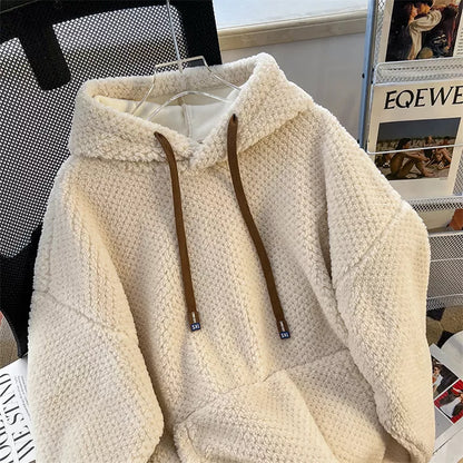 Sudadera con capucha de forro polar beige de alta gama para mujer