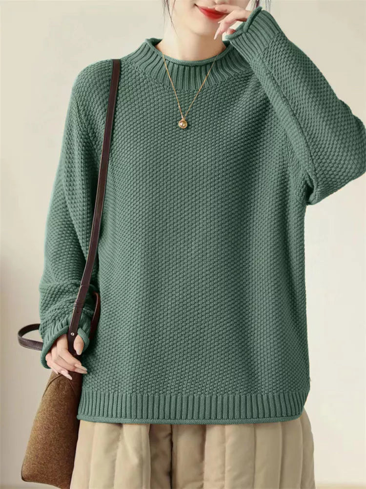 Suéter vintage de algodón con cuello alto para mujer