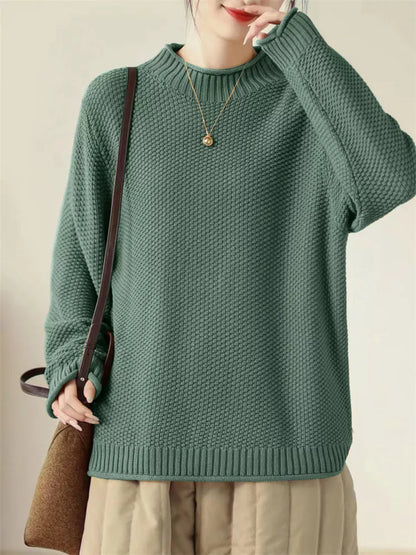 Suéter vintage de algodón con cuello alto para mujer